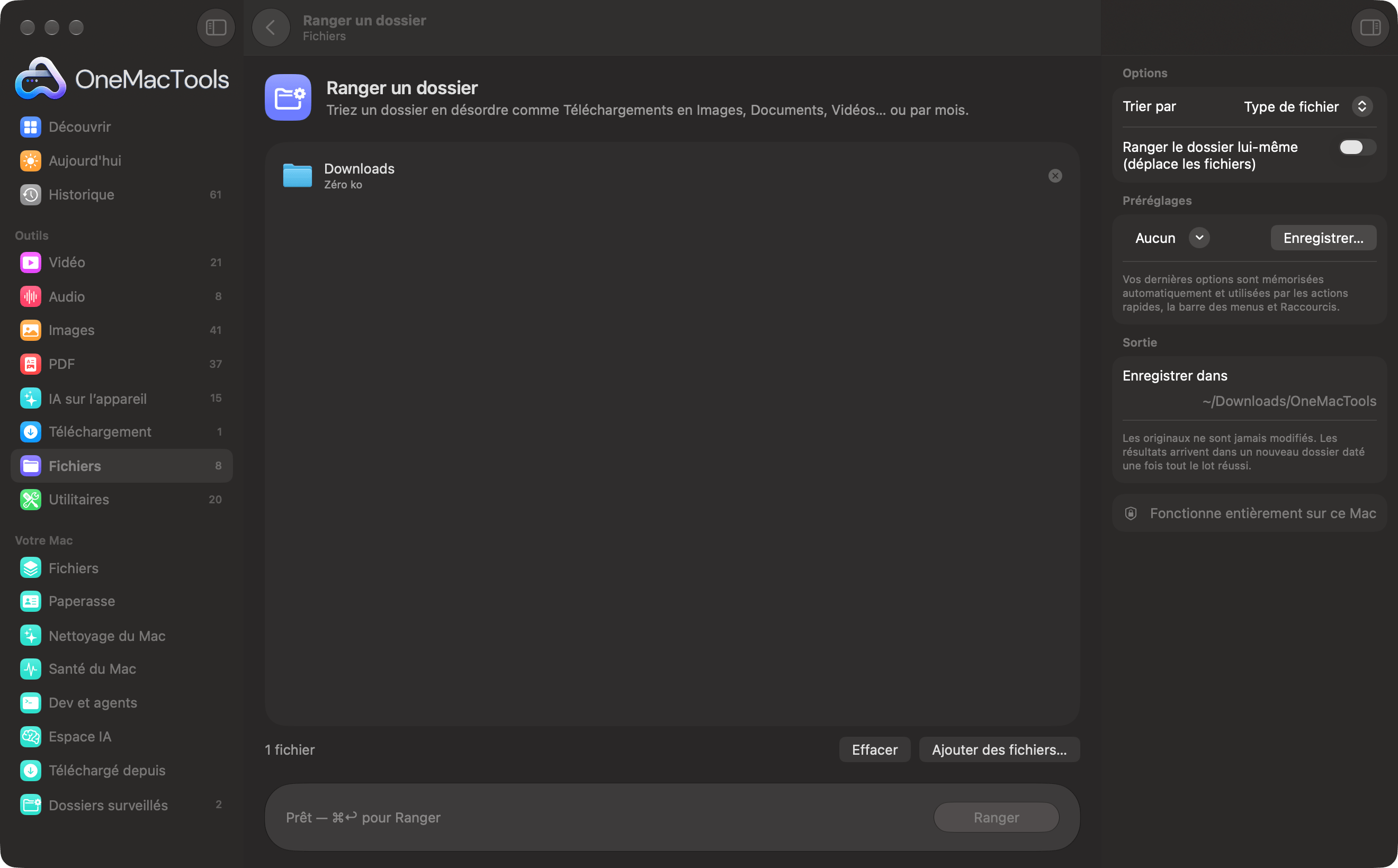 Ranger un dossier de OneMacTools avec un dossier Téléchargements