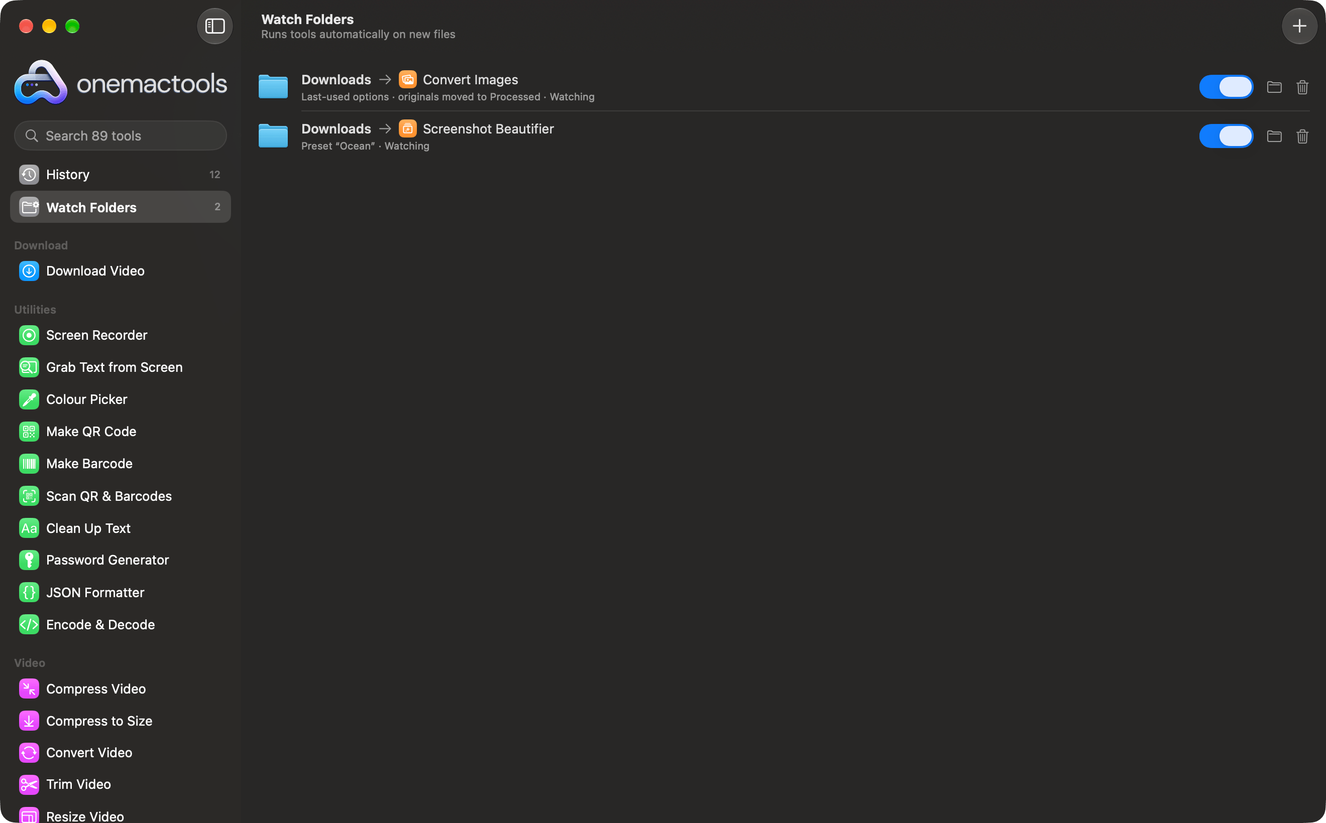 OneMacTools Watch Folders with two automatic rules