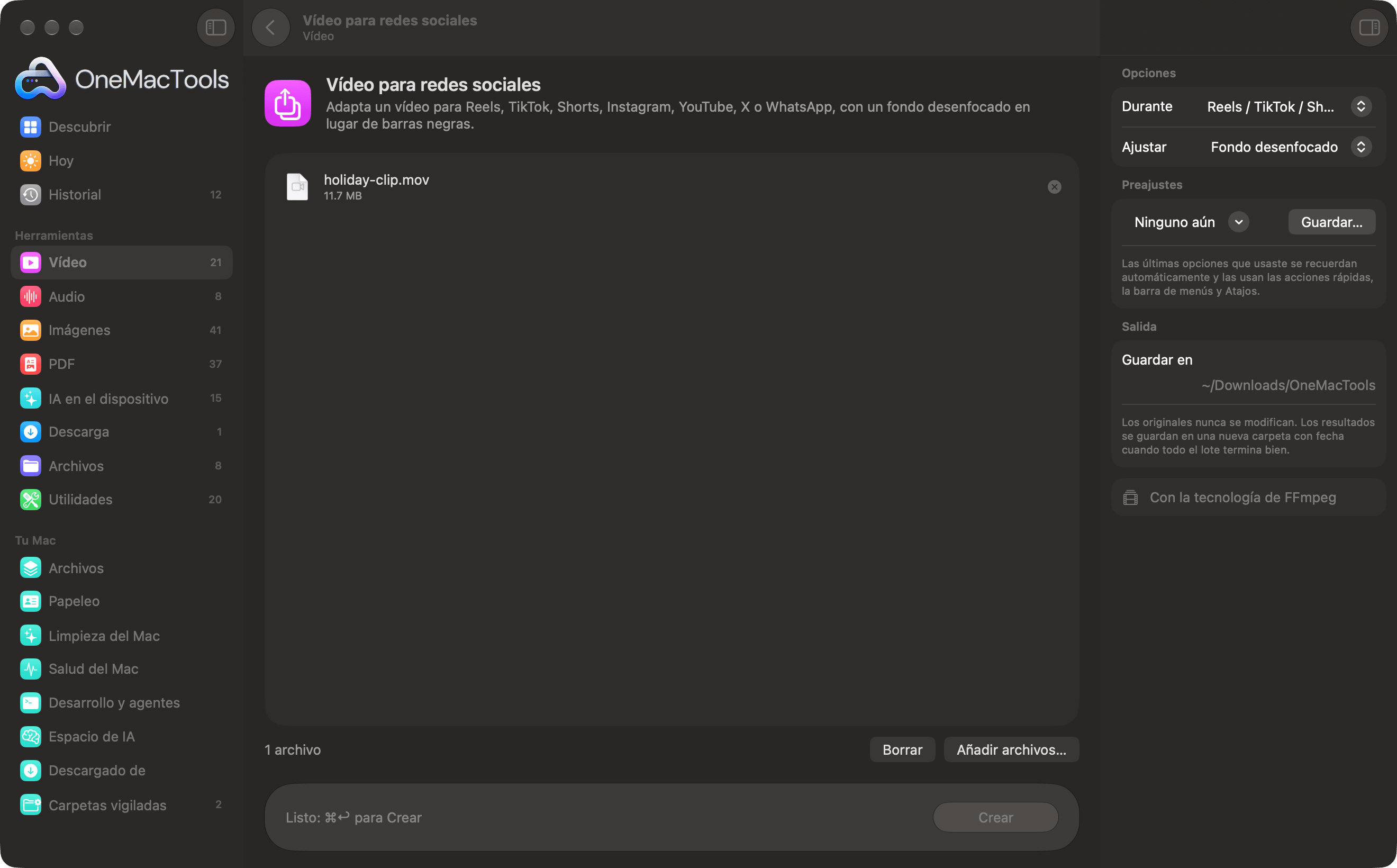 Vídeo para redes sociales de OneMacTools con un vídeo listo para Reels