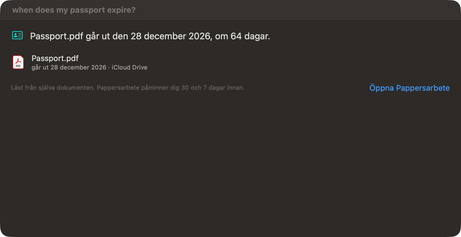 OneMacTools Fråga svarar på när mitt pass går ut: Passport.pdf går ut den 26 december 2026, om 64 dagar