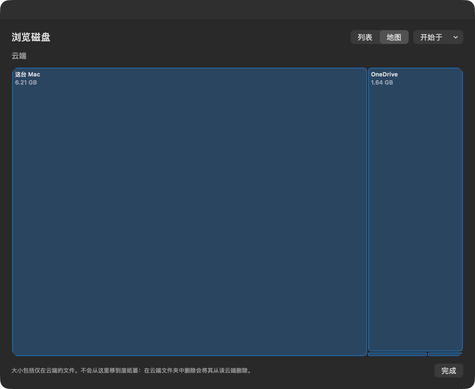 OneMacTools “探索磁盘”以地图形式显示云盘,每个方块的大小代表其占用的空间