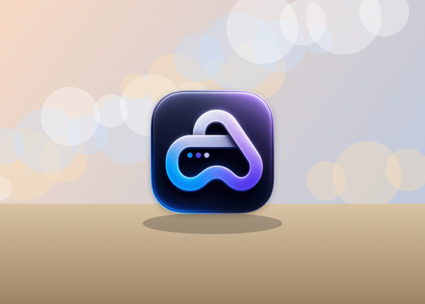 The OneMacTools icon on a table in front of soft lights