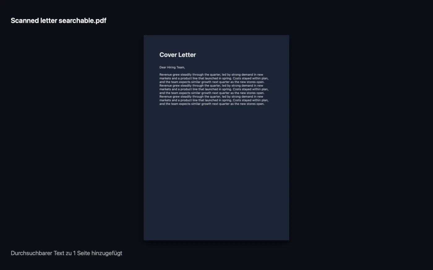 Das Ergebnis von PDF durchsuchbar machen mit den Beispieldateien