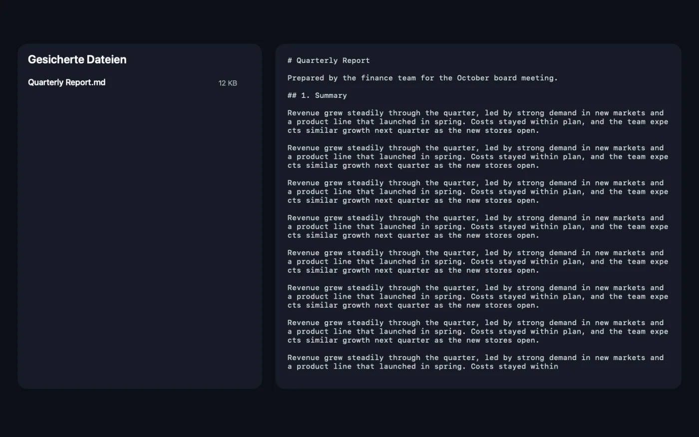 Das Ergebnis von PDF zu Markdown & HTML mit den Beispieldateien