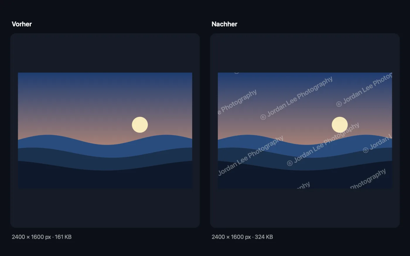Das Ergebnis von Bilder mit Wasserzeichen mit den Beispieldateien