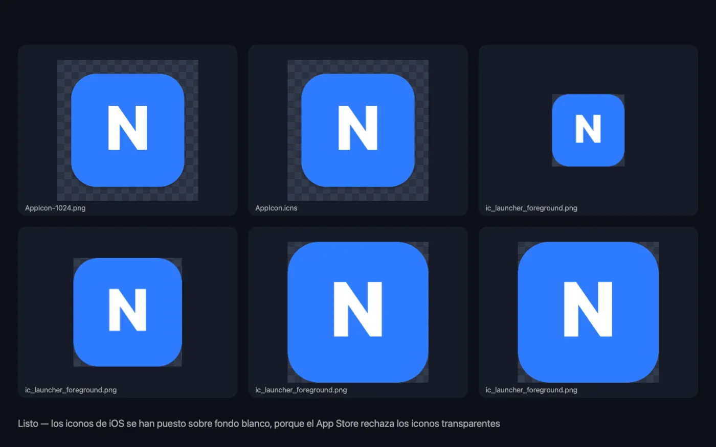 El resultado de Generador de iconos de app con los archivos de ejemplo