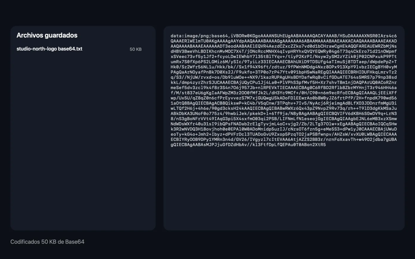 El resultado de Imagen a Base64 con los archivos de ejemplo