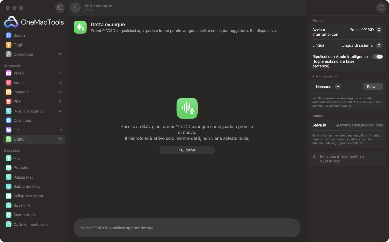 Detta ovunque in OneMacTools su un Mac, con file di esempio e le sue opzioni
