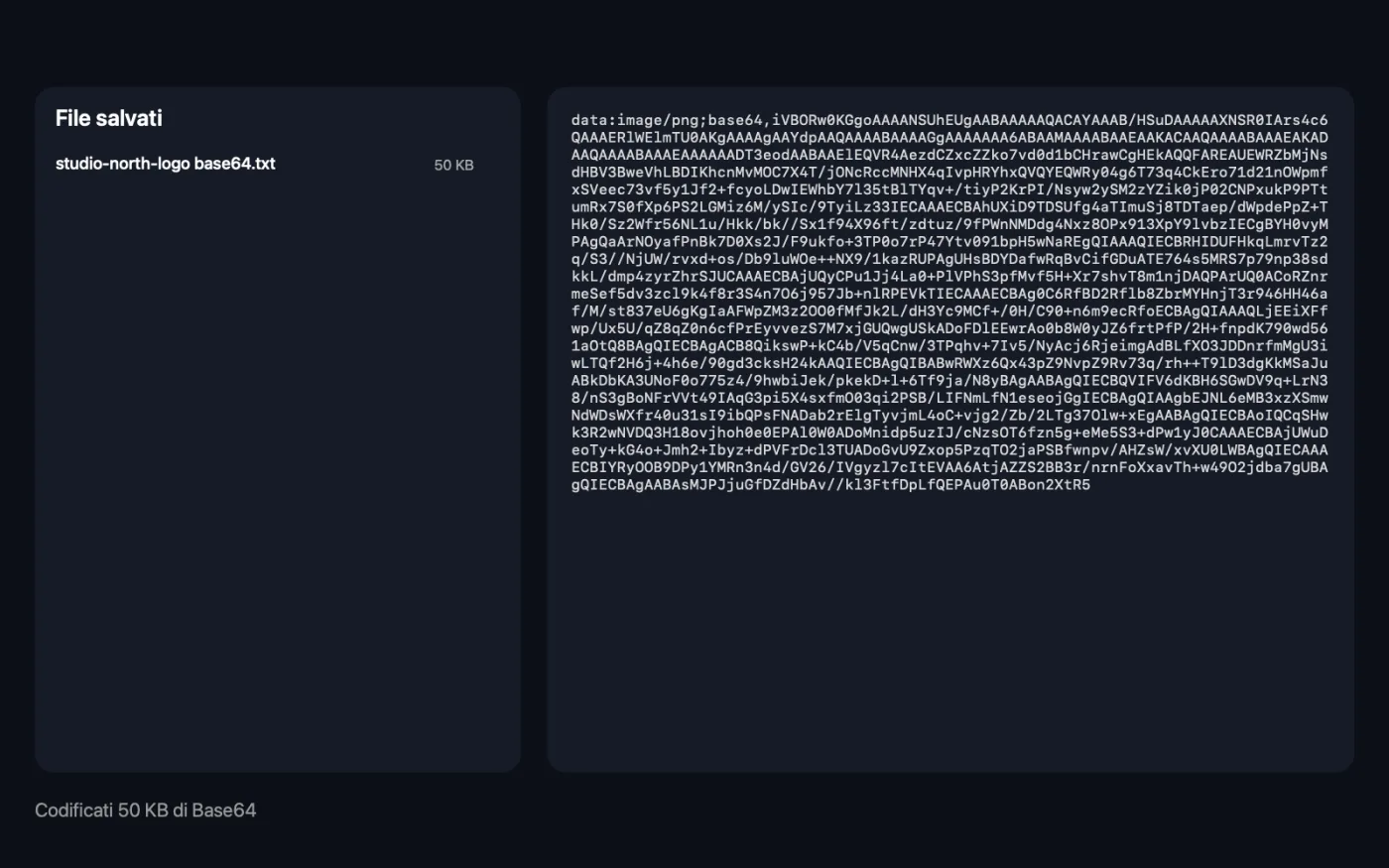 Il risultato di Immagine in Base64 sui file di esempio
