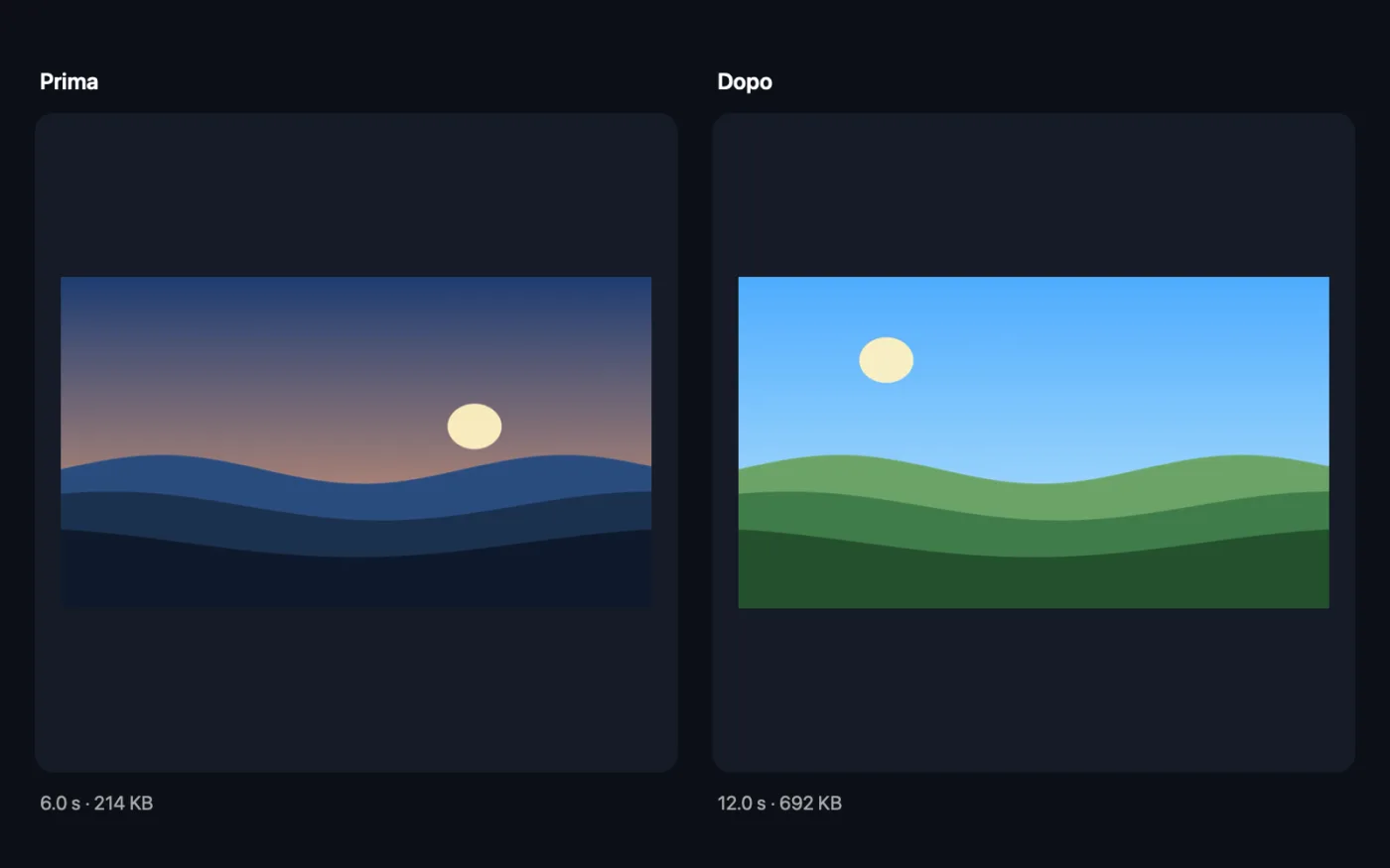 Il risultato di Unisci video sui file di esempio