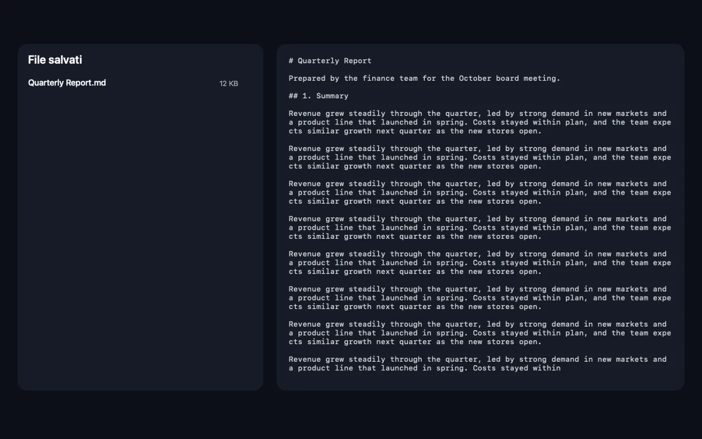 Il risultato di PDF in Markdown e HTML sui file di esempio
