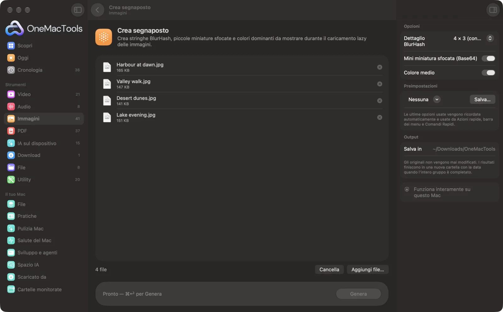 Crea segnaposto in OneMacTools su un Mac, con file di esempio e le sue opzioni