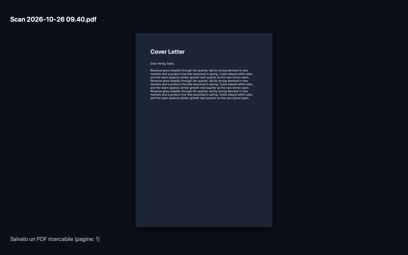 Il risultato di Scansiona documenti sui file di esempio