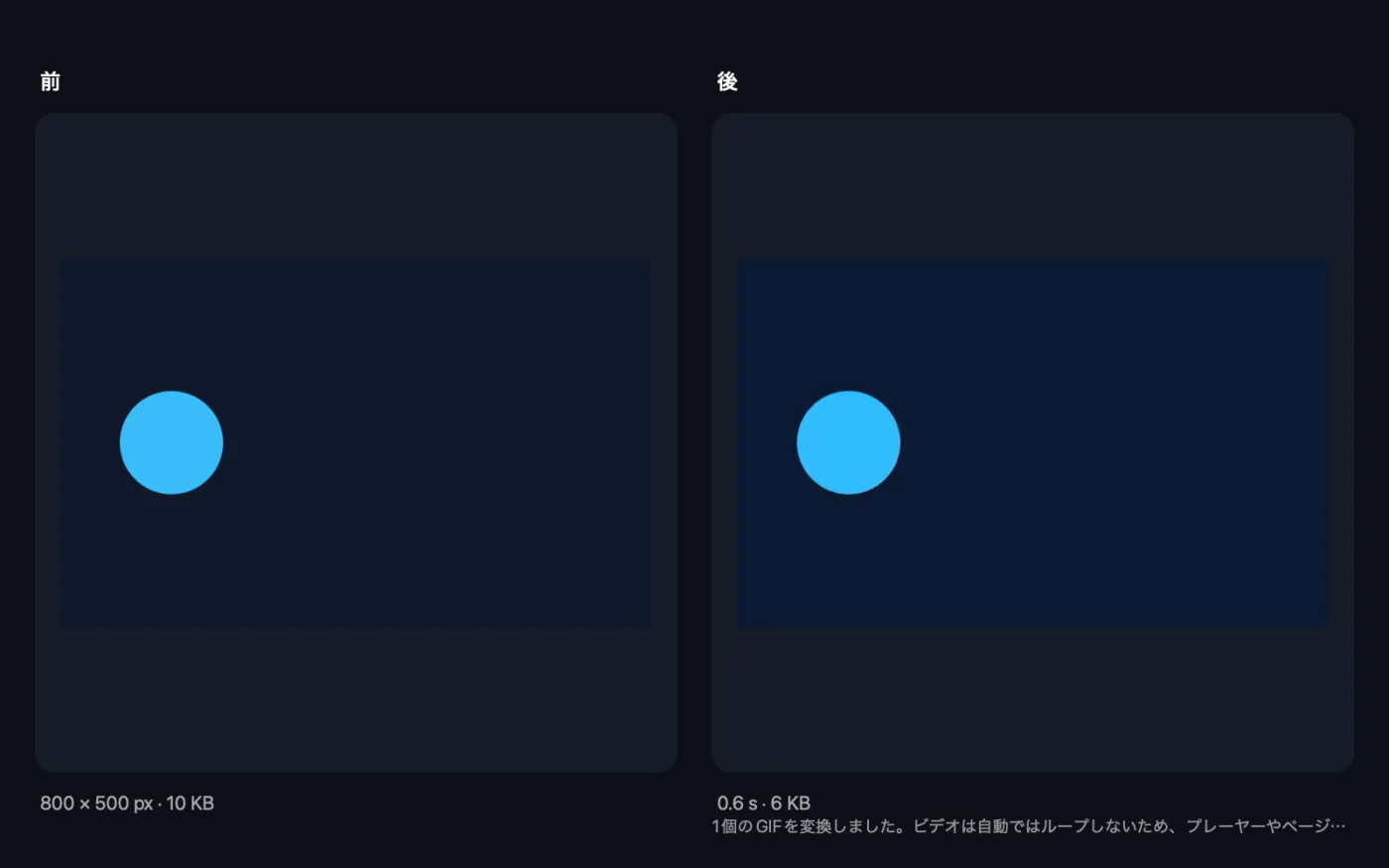 サンプルファイルにGIFをMP4にを使った結果