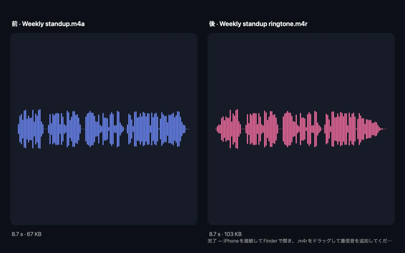 サンプルファイルに着信音作成を使った結果