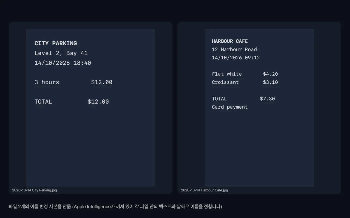 샘플 파일에 스마트 이름 변경을(를) 실행한 결과