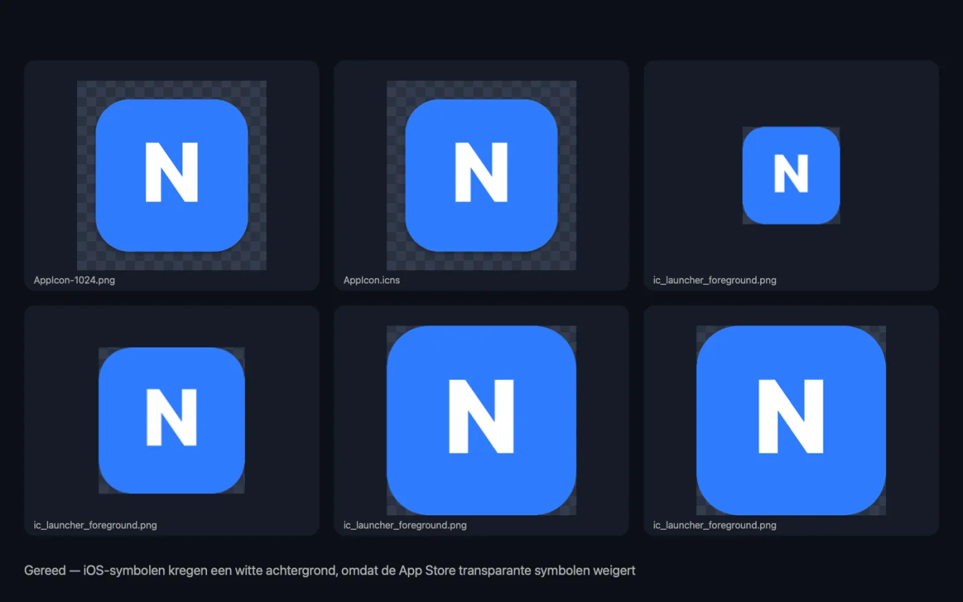 Het resultaat van App-icoonmaker op de voorbeeldbestanden