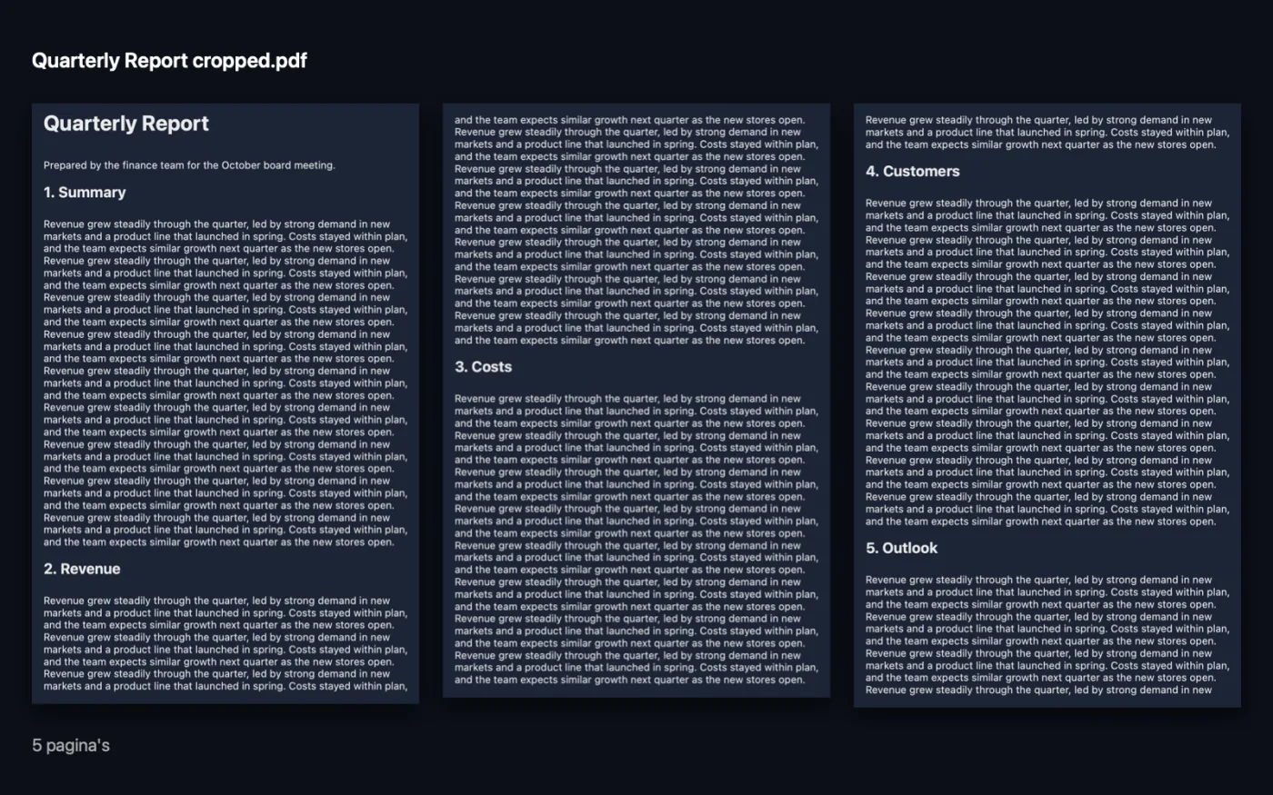 Het resultaat van Snijd PDF bij op de voorbeeldbestanden