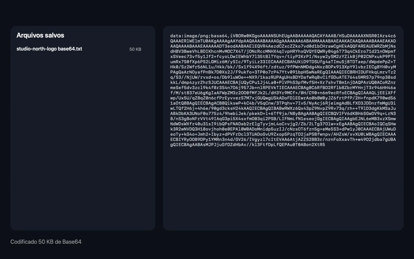O resultado de Imagem para Base64 nos arquivos de exemplo