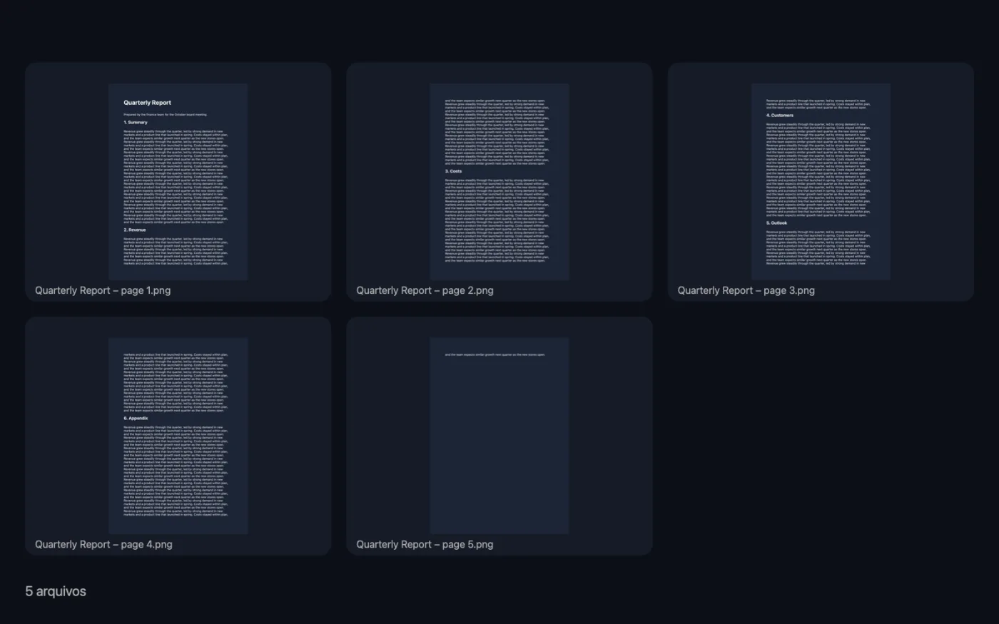 O resultado de PDF para imagens nos arquivos de exemplo