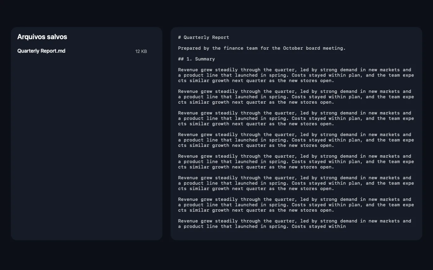 O resultado de PDF para Markdown e HTML nos arquivos de exemplo