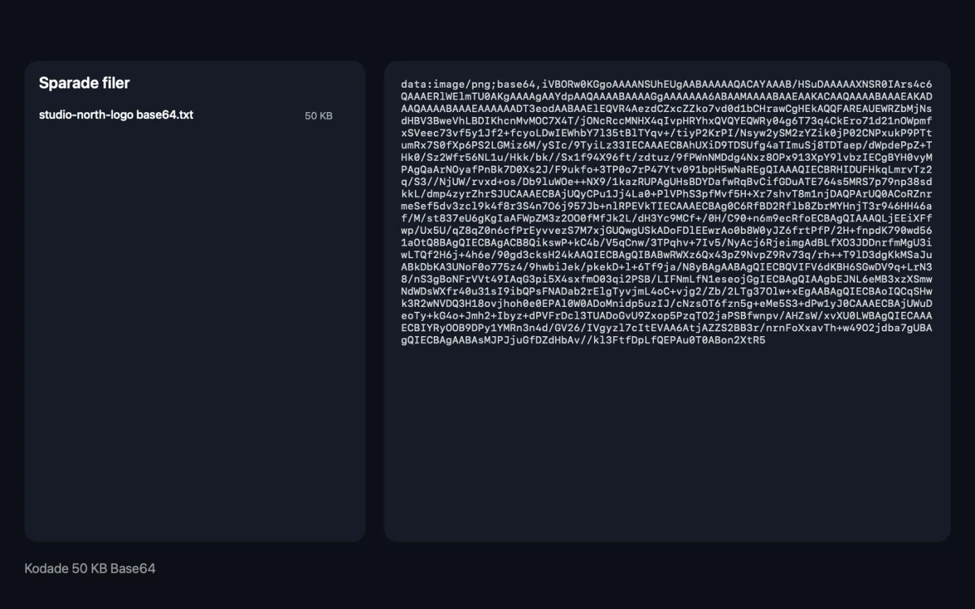 Resultatet av Bild till Base64 på exempelfilerna