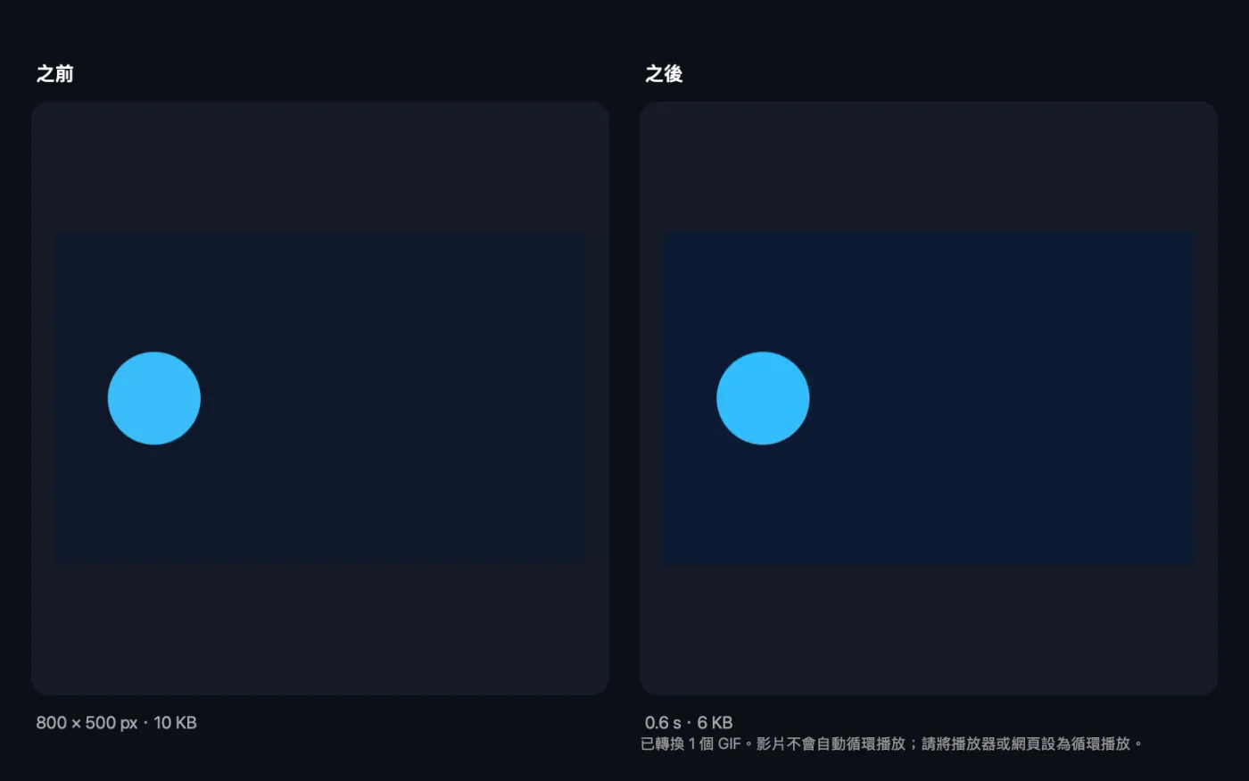 「GIF 轉 MP4」處理範例檔案的結果