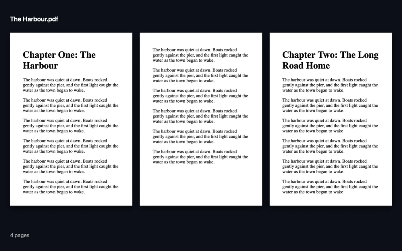 The result of EPUB to PDF on the sample files