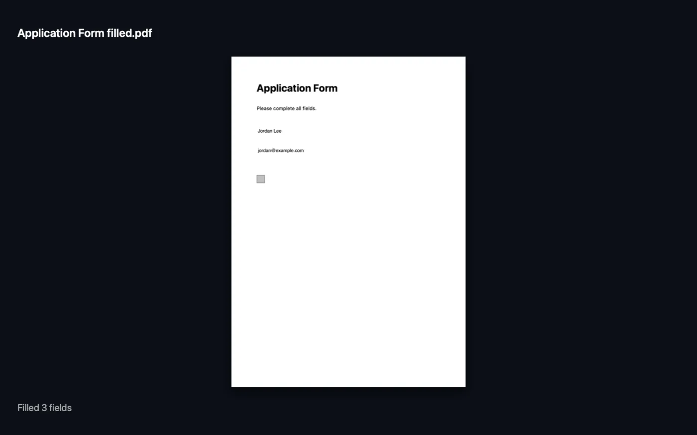 The result of Fill PDF Forms on the sample files