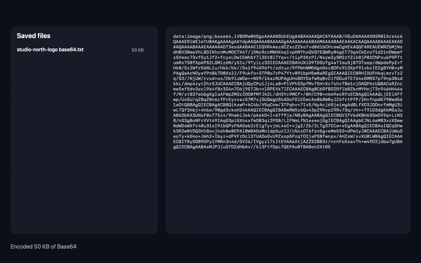 The result of Image to Base64 on the sample files